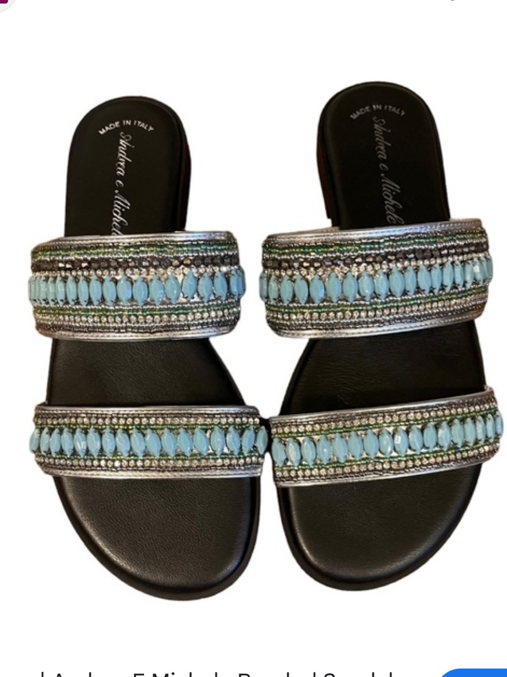 Women’s Black Sandals with Turquoise Bead Embellishment